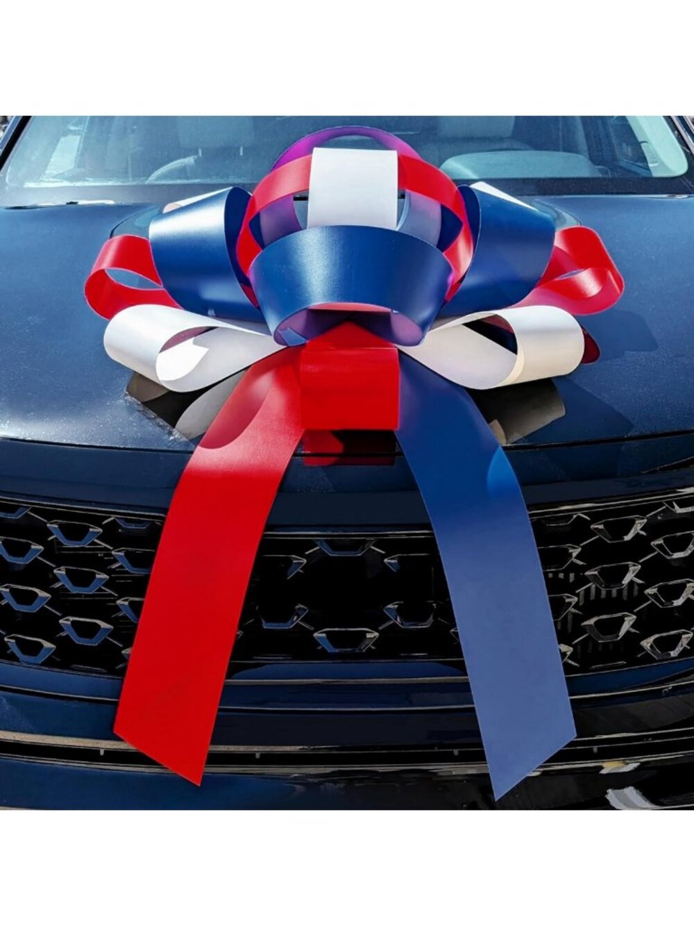 Giant 30" Patriotic Car Bow - Red, White & Blue, Weather Resistant, Non-Scratch